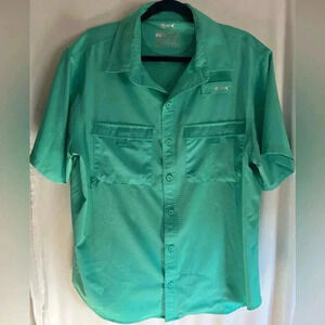 Silver Bait fishing shirt mens L Large blue vented short sleeve polyester button